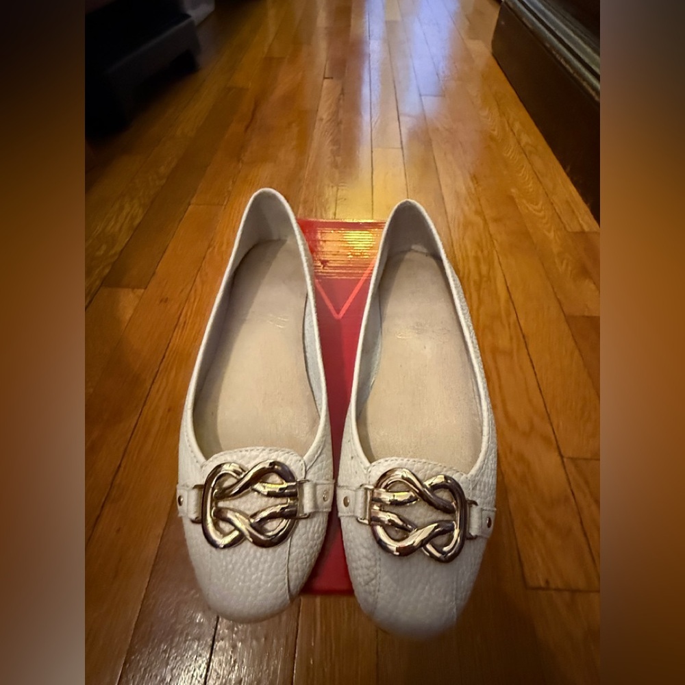 Elegant Bone Color Loafers with Gold Accent